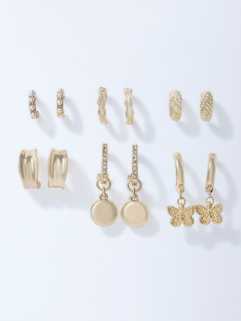 Westside Accessories Gold Hoops, Metal and Butterfly Charms Earrings - Pack of 6