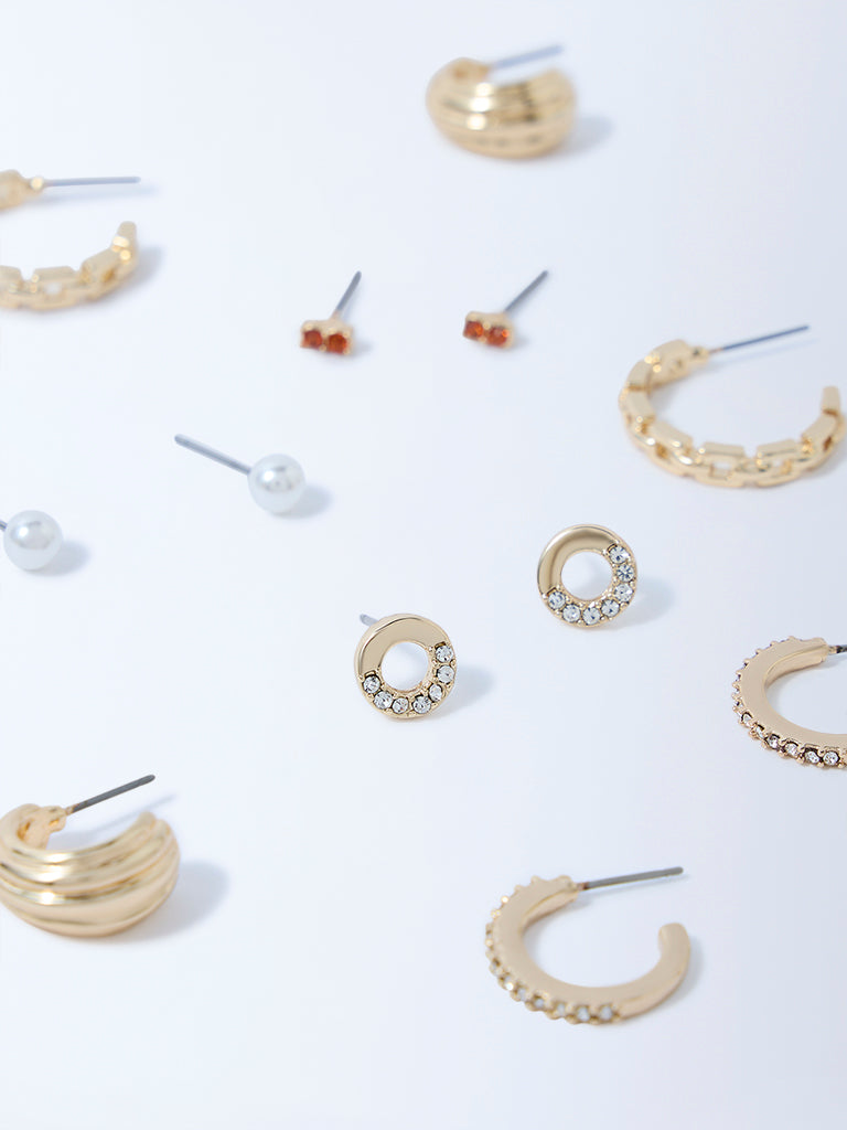 Westside Accessories Gold Stud and Hoop Earrings - Pack of 6