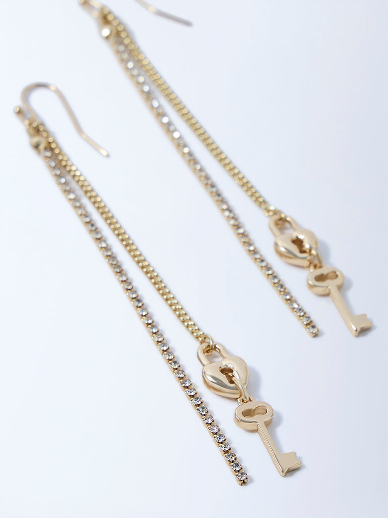 Westside Accessories Gold Stone and Key Long Earrings