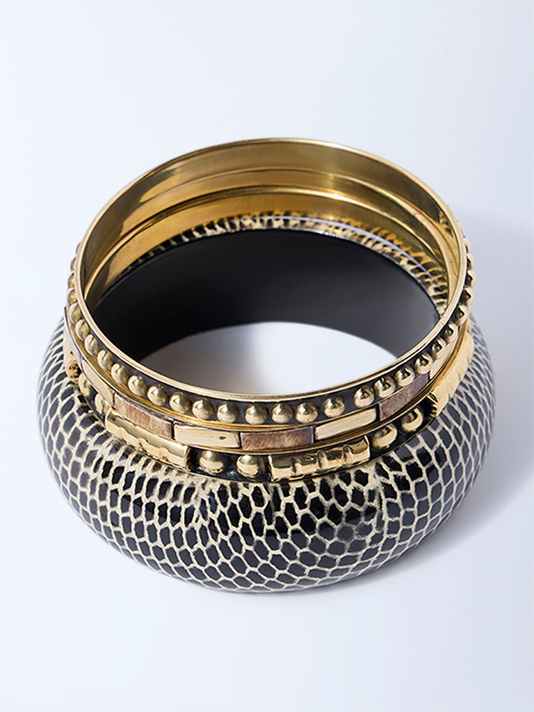 Westside Accessories Gold and Black Stack Bangles - Pack of 4