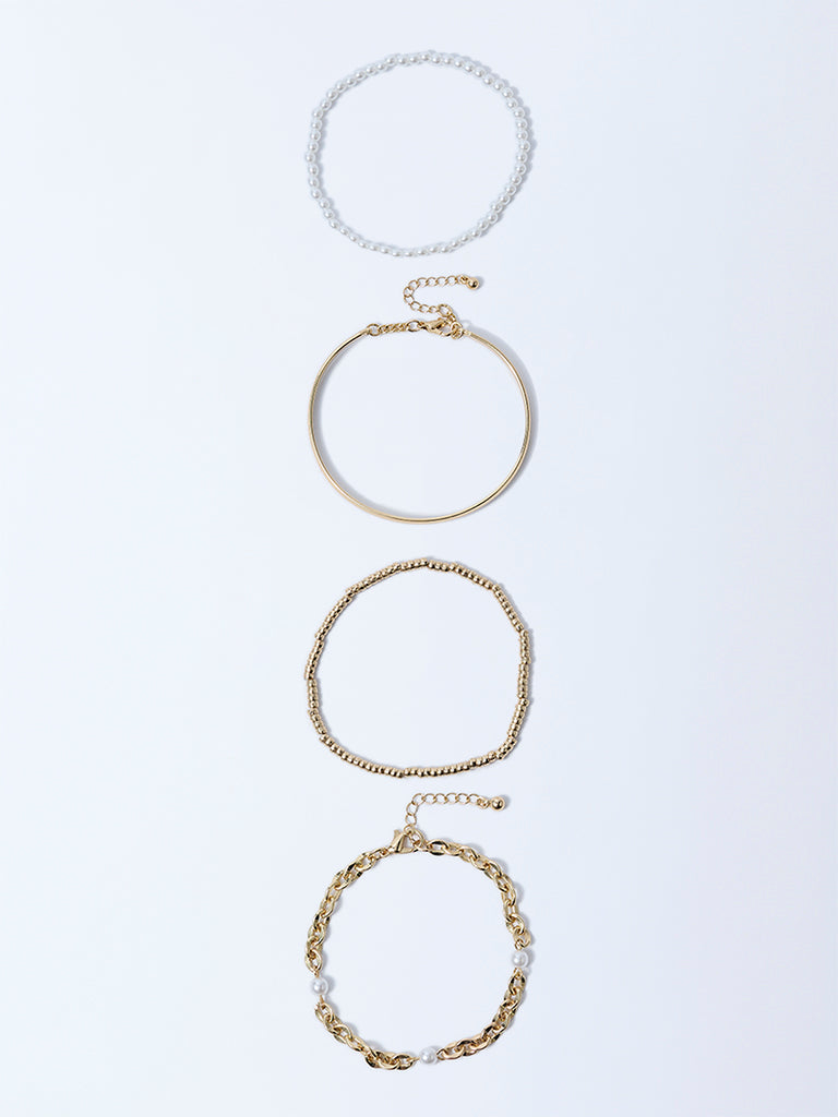 Westside Accessories Gold Pearl, Chain and Cuff Bracelets - Pack of 4