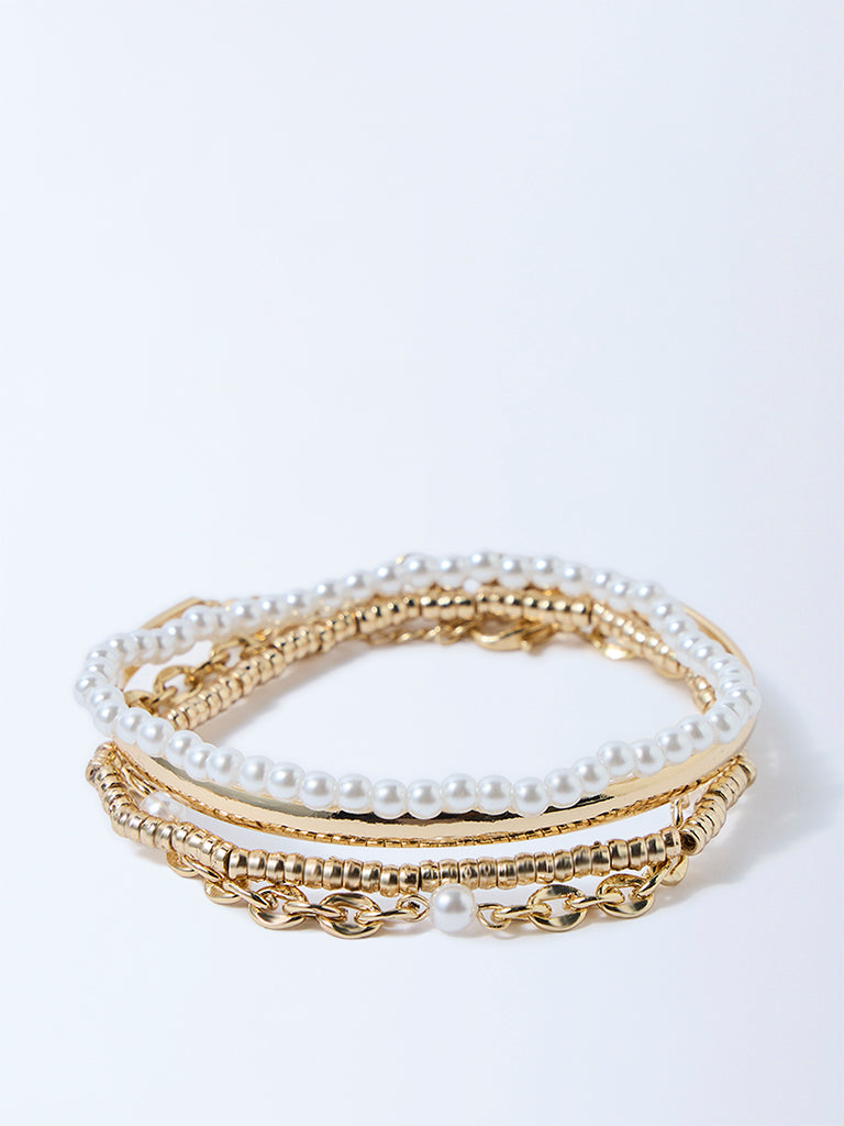 Westside Accessories Gold Pearl, Chain and Cuff Bracelets - Pack of 4