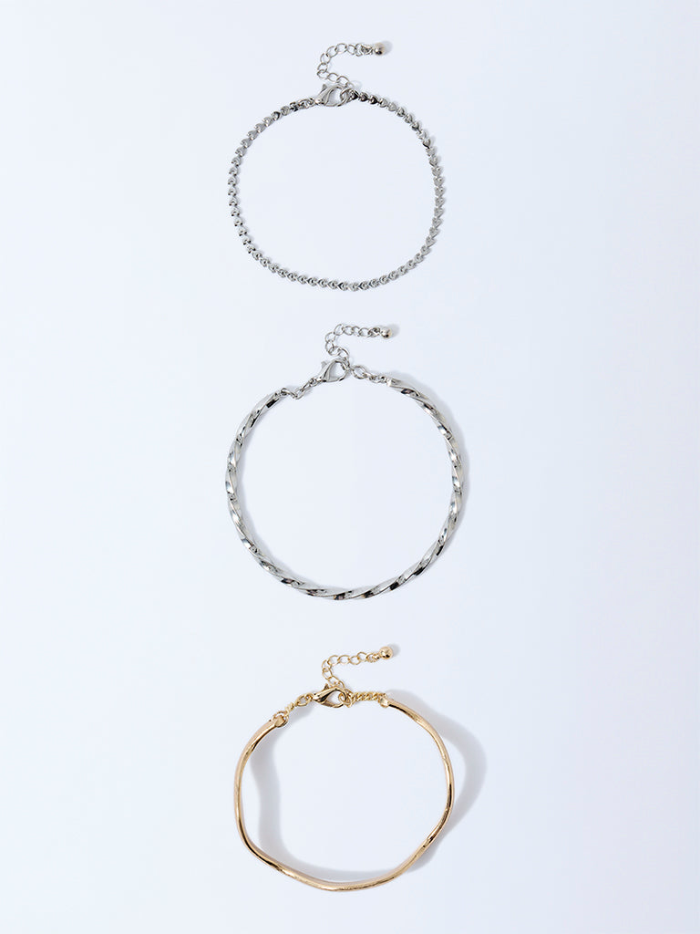 Westside Accessories Gold and Silver Chain and Cuff Bracelets - Pack of 3