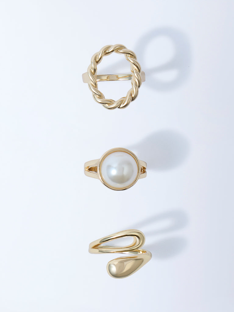 Westside Accessories Gold Pearl, Textured and Sculpted Rings - Pack of 3