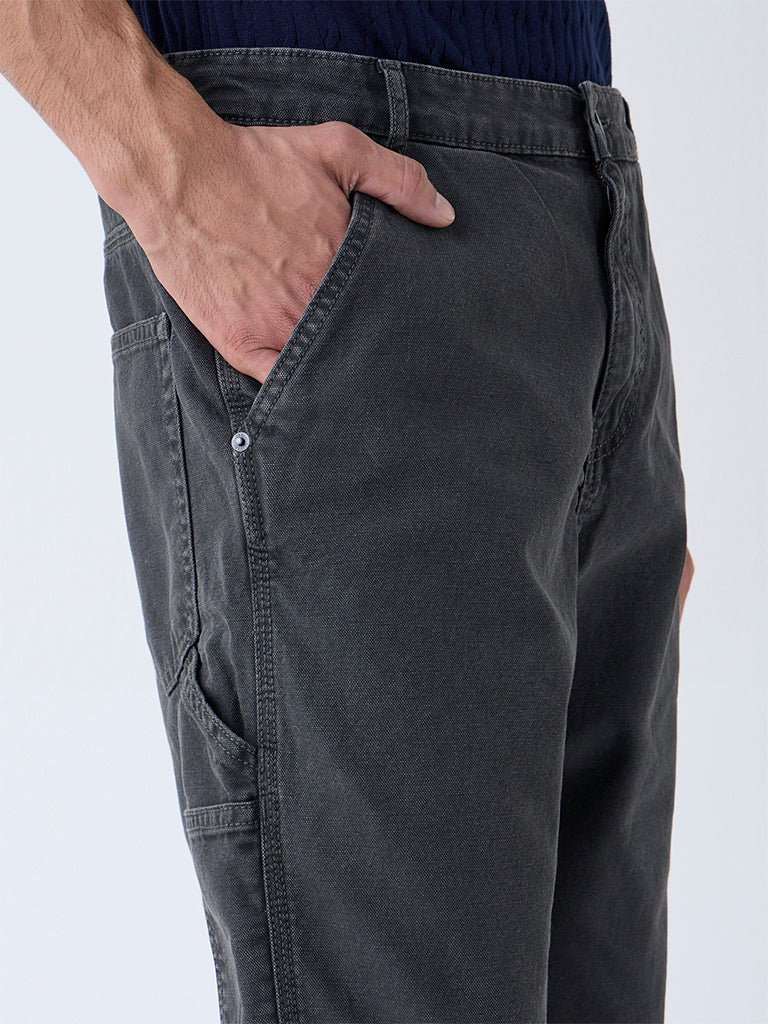 WES Casuals Charcoal Relaxed-Fit Mid-Rise Cotton Chinos