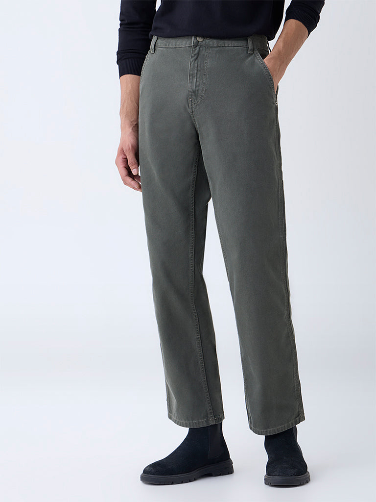 WES Casuals Olive Relaxed-Fit Mid-Rise Jeans
