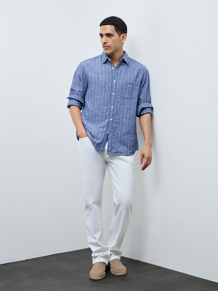 WES Casuals Blue Striped Relaxed-Fit Shirt