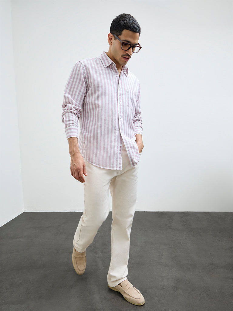 WES Casuals Dusty Pink Relaxed-Fit Cotton-Blend Shirt