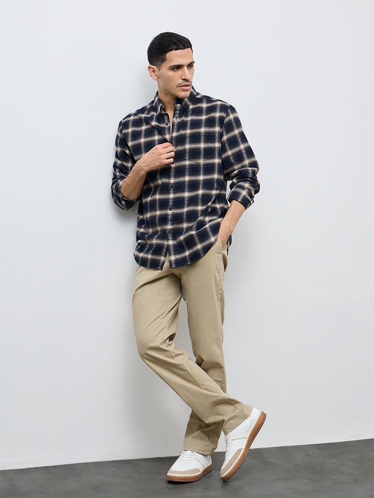 WES Casuals Black Check Relaxed Fit Cotton Shirt
