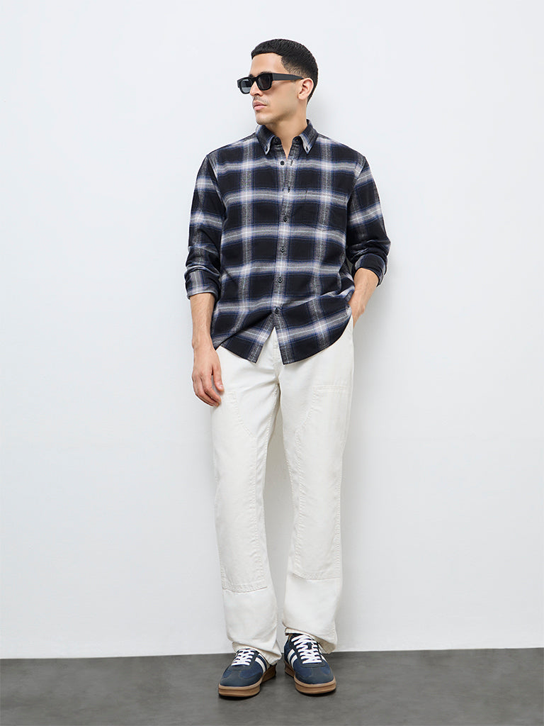 WES Casuals Black Check Relaxed Fit Cotton Shirt