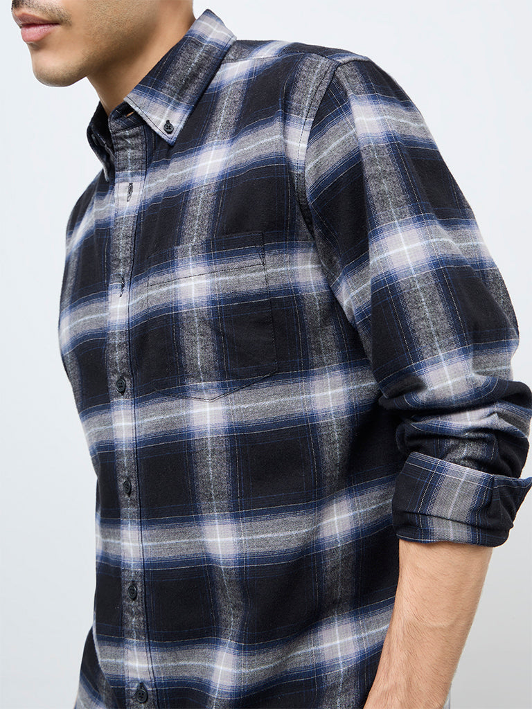 WES Casuals Black Check Relaxed Fit Cotton Shirt