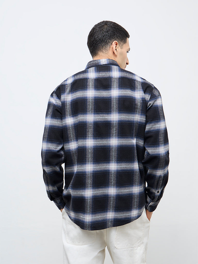 WES Casuals Black Check Relaxed Fit Cotton Shirt