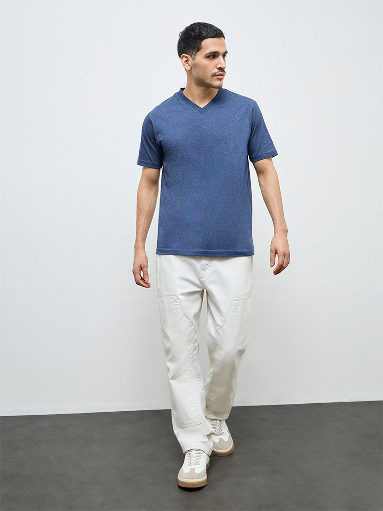 WES Casuals Navy Slim-Fit Cotton T-Shirt