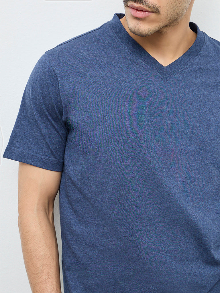 WES Casuals Navy Slim-Fit Cotton T-Shirt