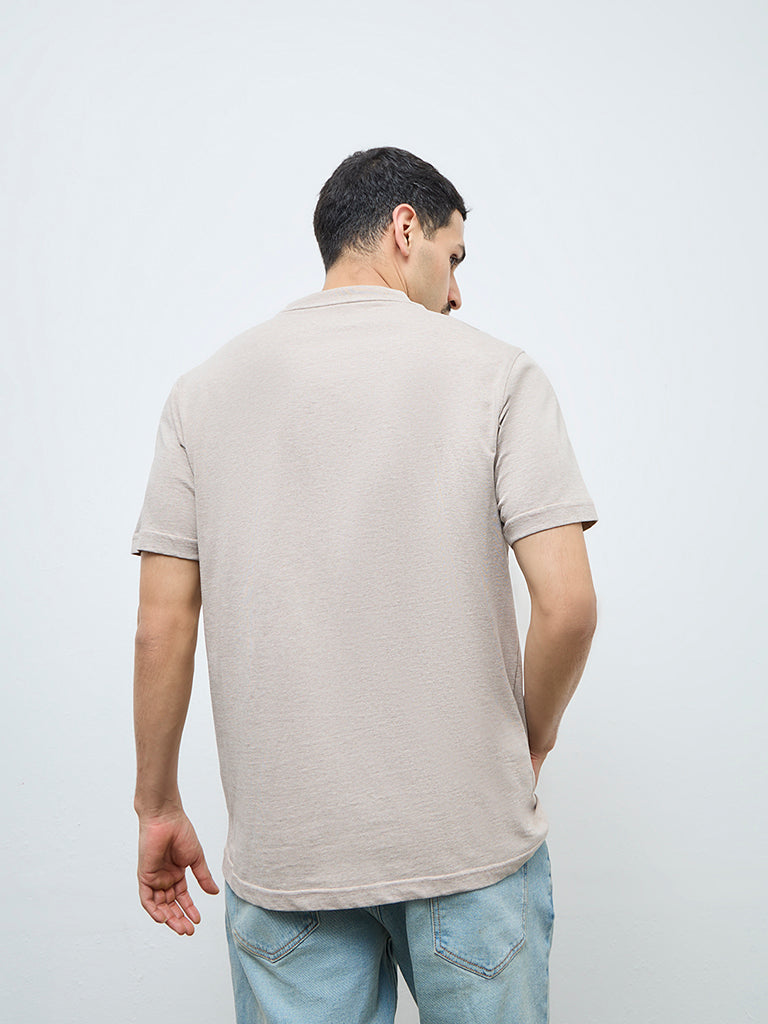 WES Casuals Light Taupe Slim-Fit Cotton T-Shirt