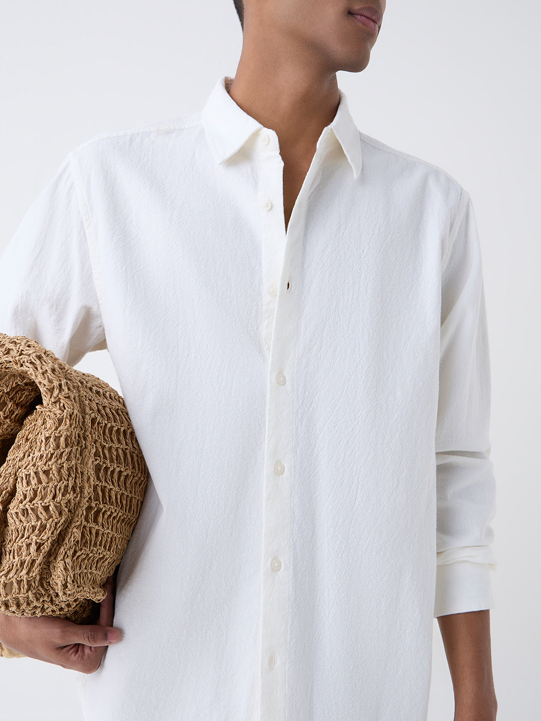 ETA White Solid Relaxed-Fit Cotton Shirt