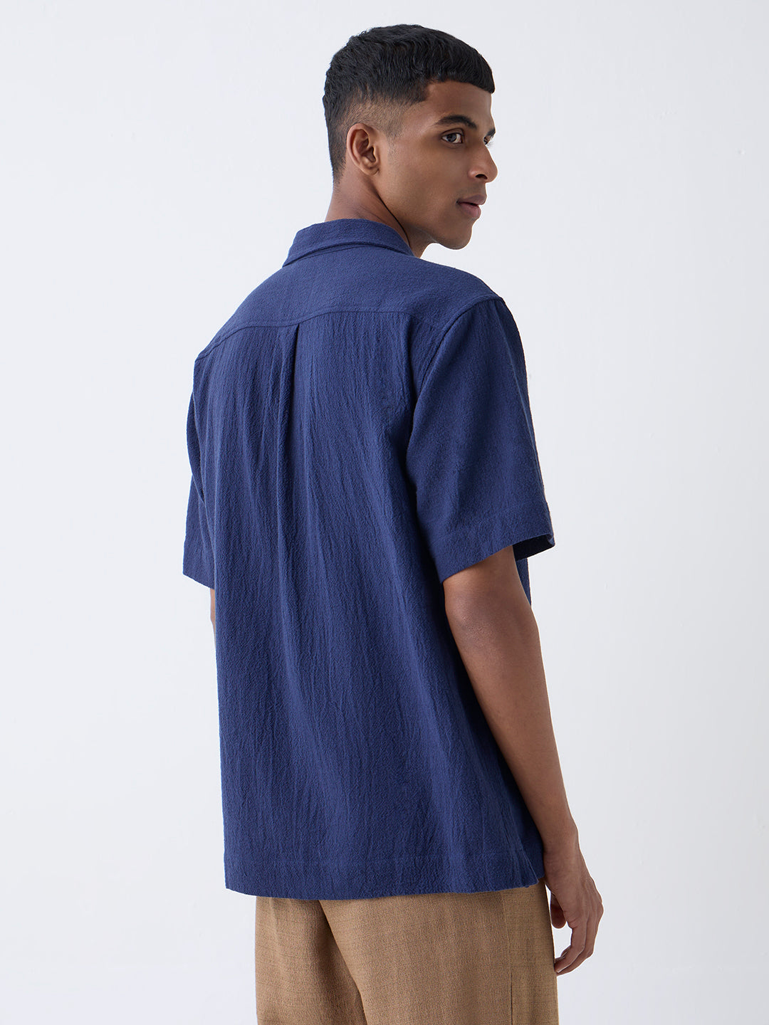 ETA Navy Floral Embroidered Relaxed-Fit Cotton Shirt