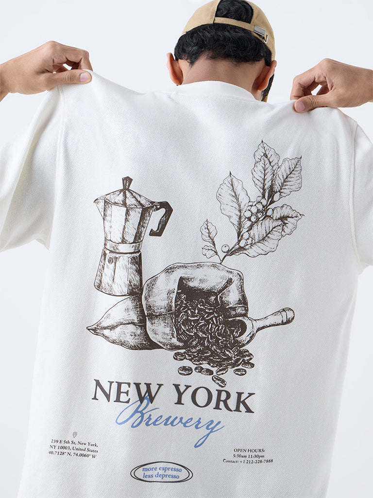 Nuon Cream Graphic Printed Relaxed-Fit Cotton T-Shirt