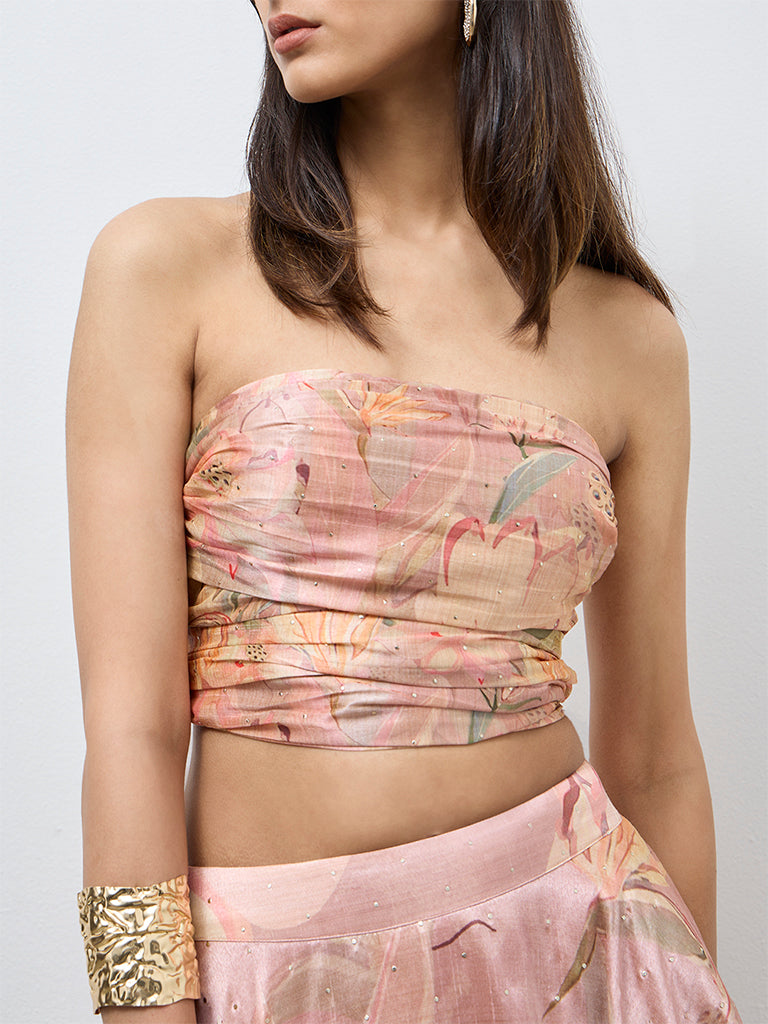 Vark Light Pink Floral Pattern Tube Top