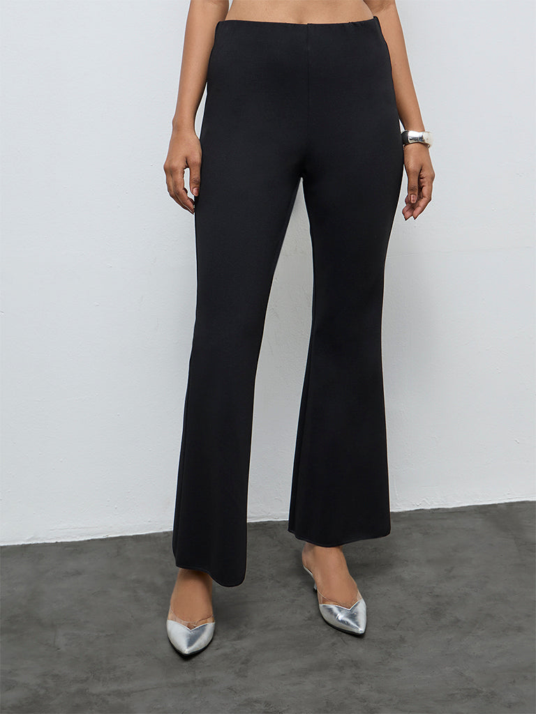 Vark Black Flared Cotton Pants