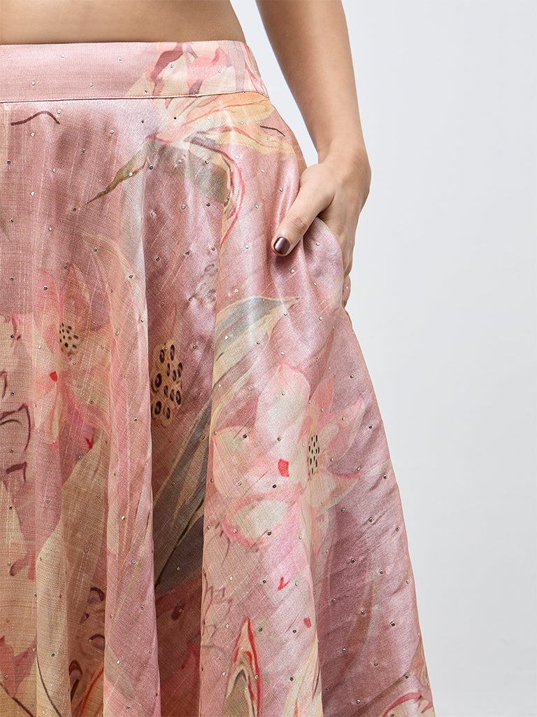 Vark Light Pink Floral Pattern Skirt