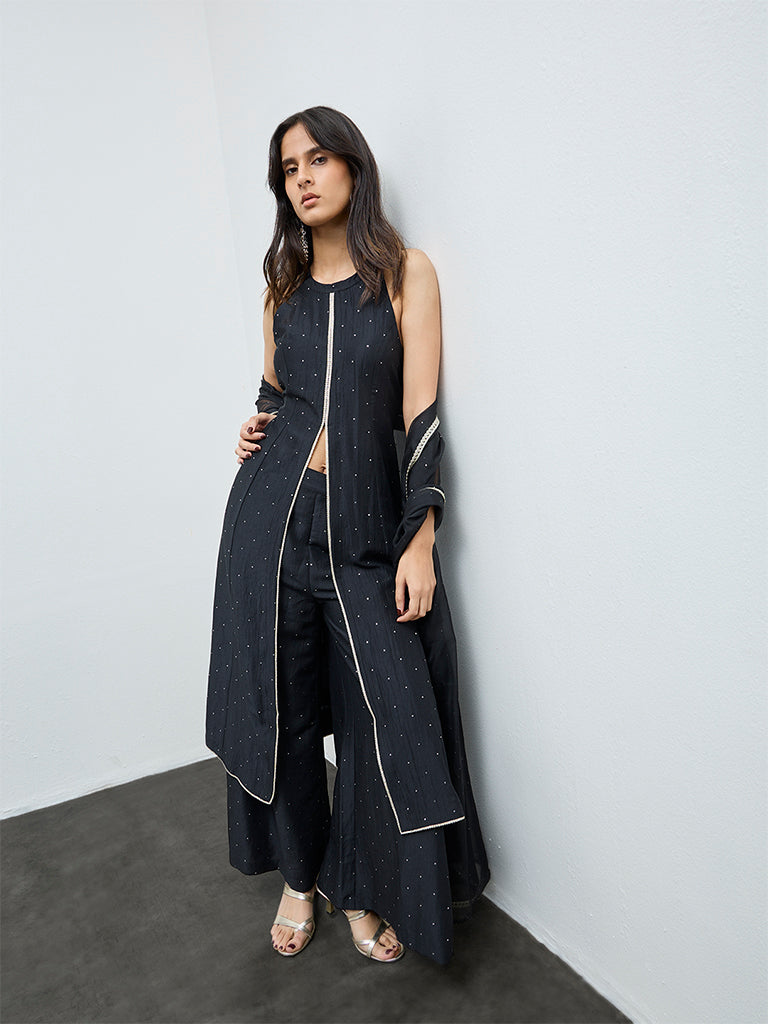 Vark Black Embellished A-Line Ethnic Set