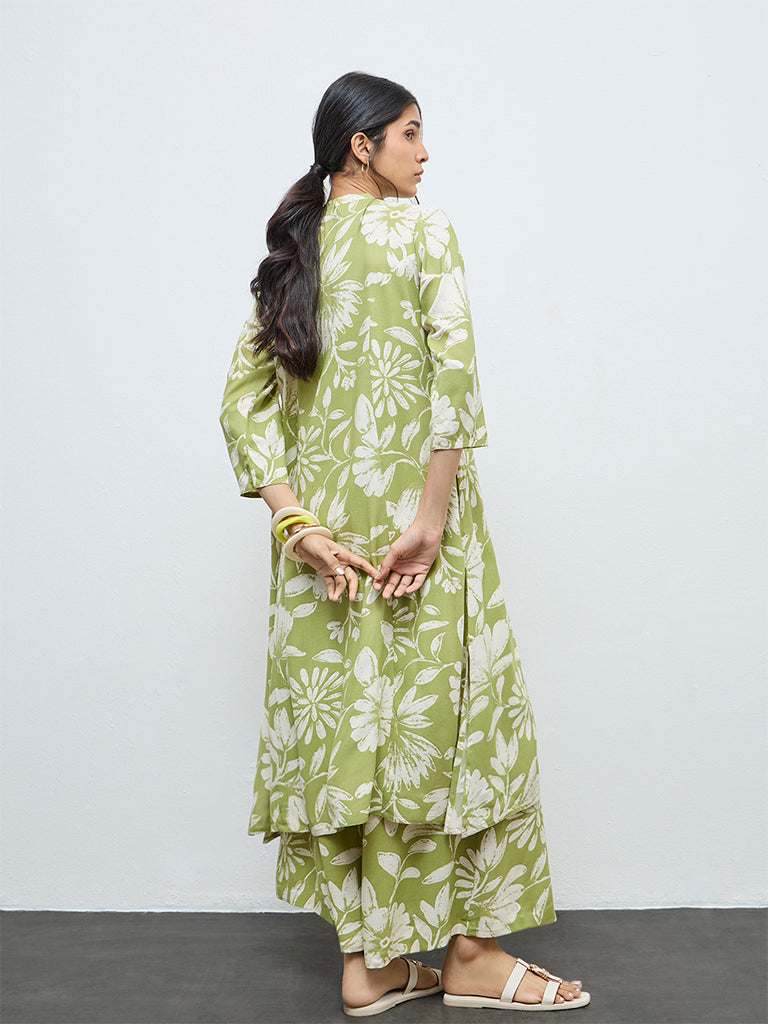 Utsa Green Floral A-Line Kurta