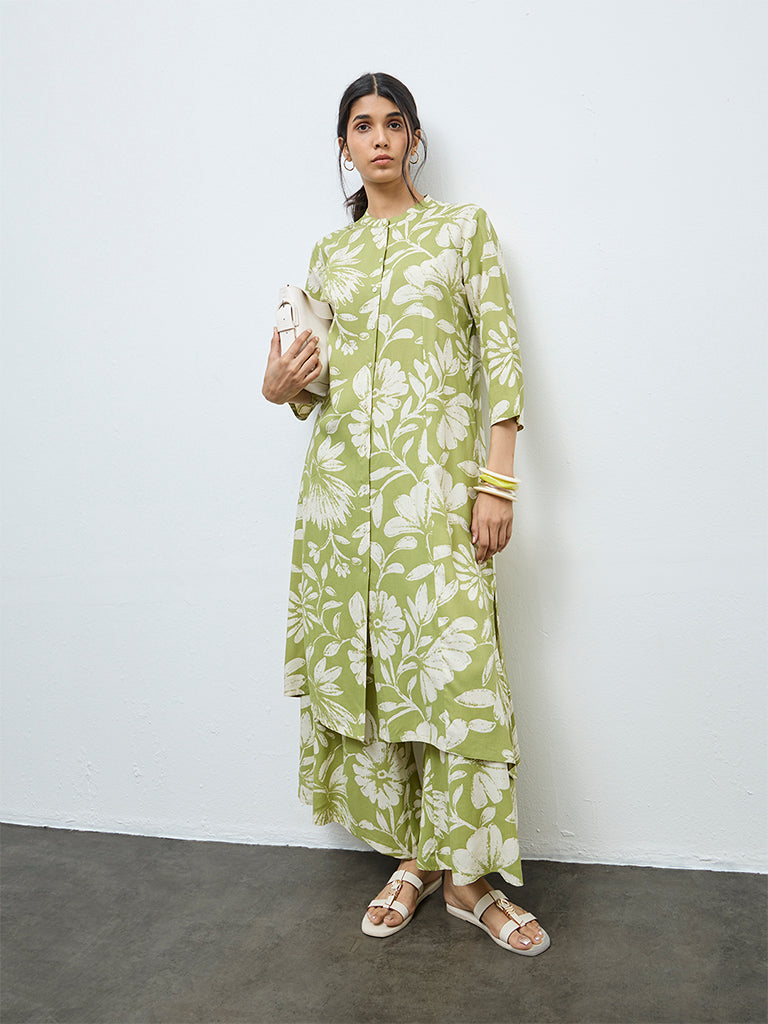 Utsa Green Floral Printed Palazzos