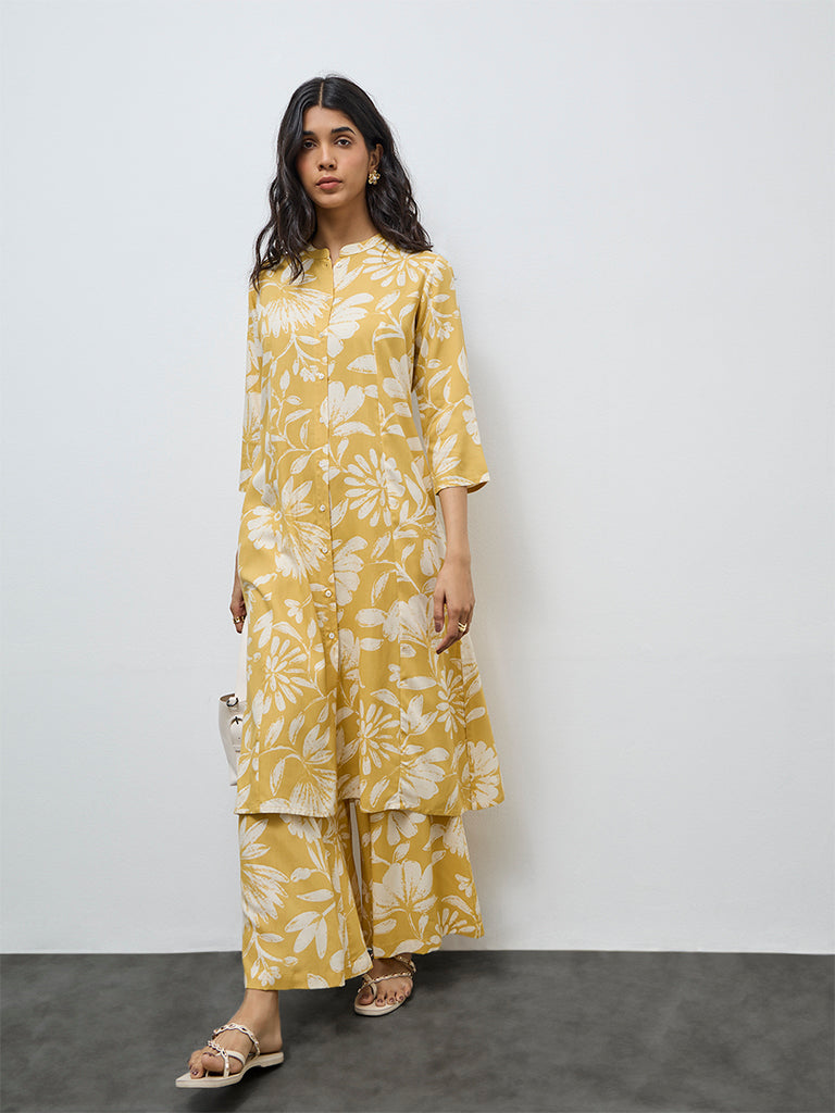 Utsa Yellow Floral Printed Palazzos