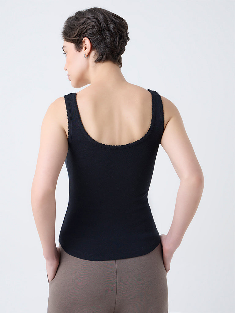 Wunderlove Black Solid Cotton Camisole
