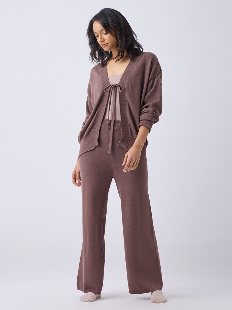 Wunderlove Brown Tie-Up Cotton Cardigan