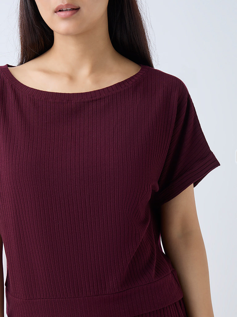 Wunderlove Plum Self-Stripe Top