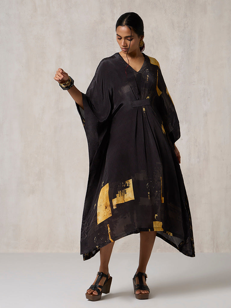 Printed Black Kaftan with Slip