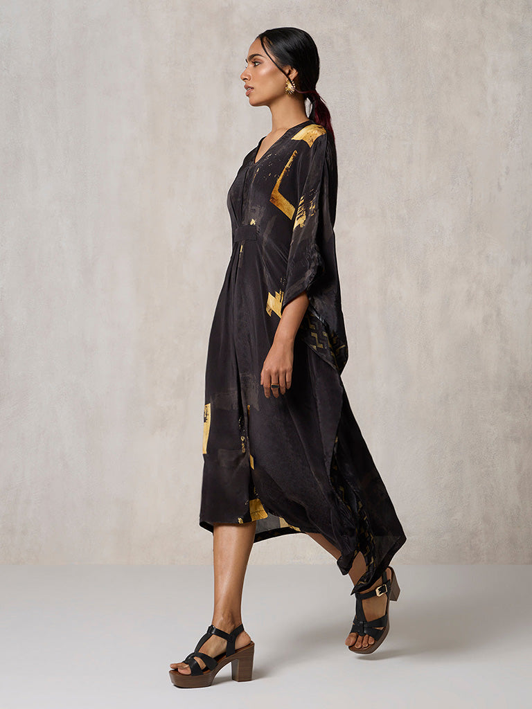 Printed Black Kaftan with Slip
