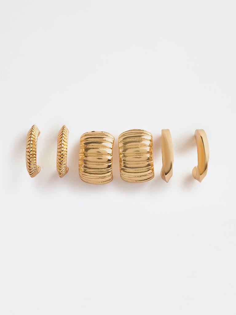 Westside Accessories Gold Textured and Chunky Hoop Earrings (Pack of 3)