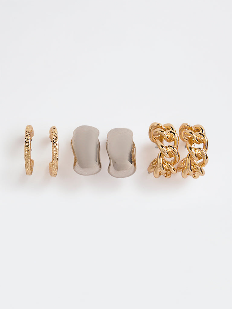 Westside Accessories Gold and Silver Mixed Metal Hoop Earrings (Pack of 3)