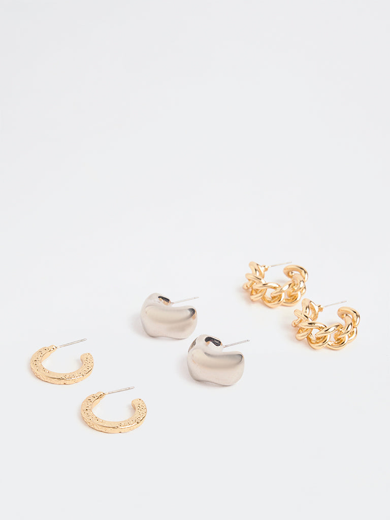 Westside Accessories Gold and Silver Mixed Metal Hoop Earrings (Pack of 3)
