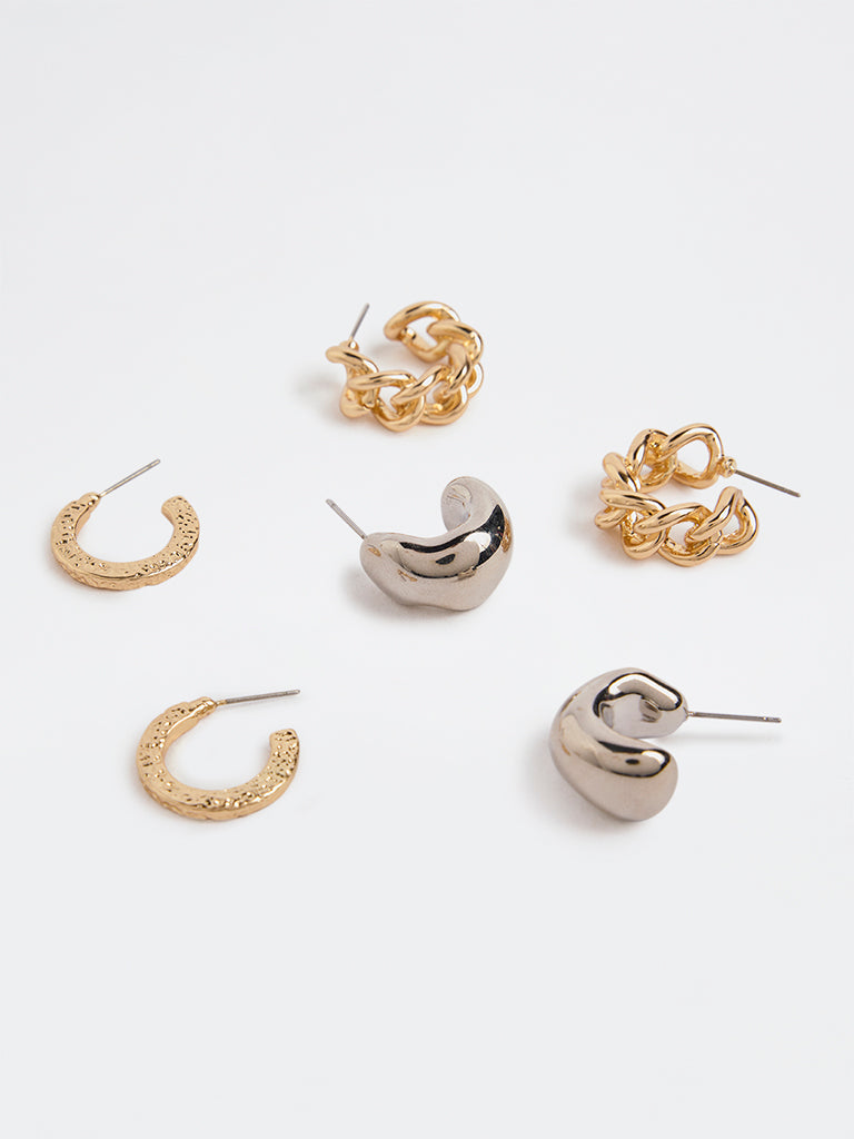 Westside Accessories Gold and Silver Mixed Metal Hoop Earrings (Pack of 3)