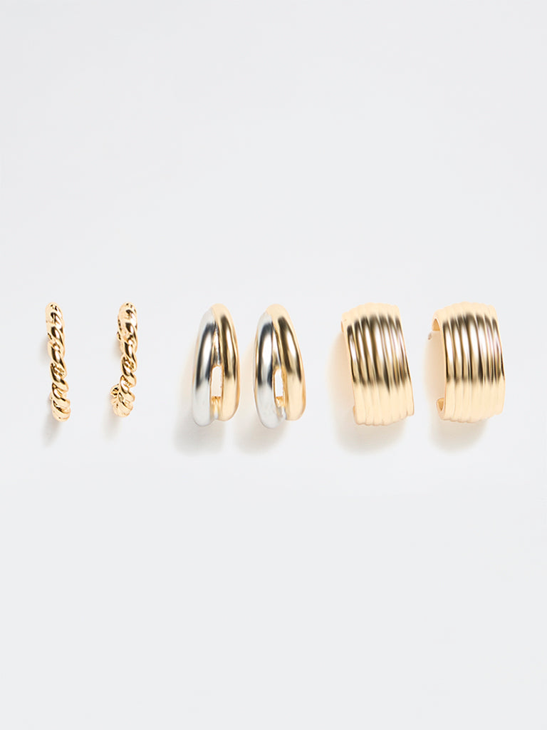Westside Accessories Gold Chunky Textured Hoop Earrings - Pack of 3
