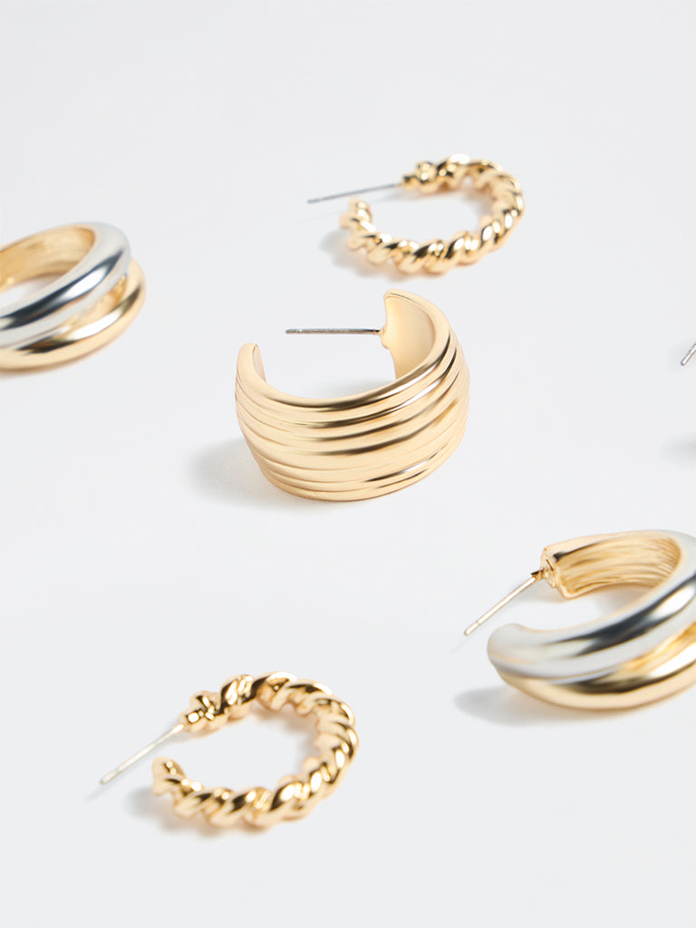 Westside Accessories Gold Chunky Textured Hoop Earrings - Pack of 3