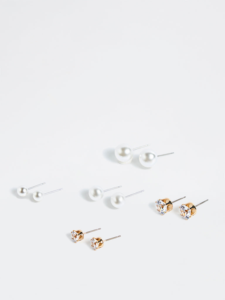 Westside Accessories Gold and White Stud Earrings - Pack of 5