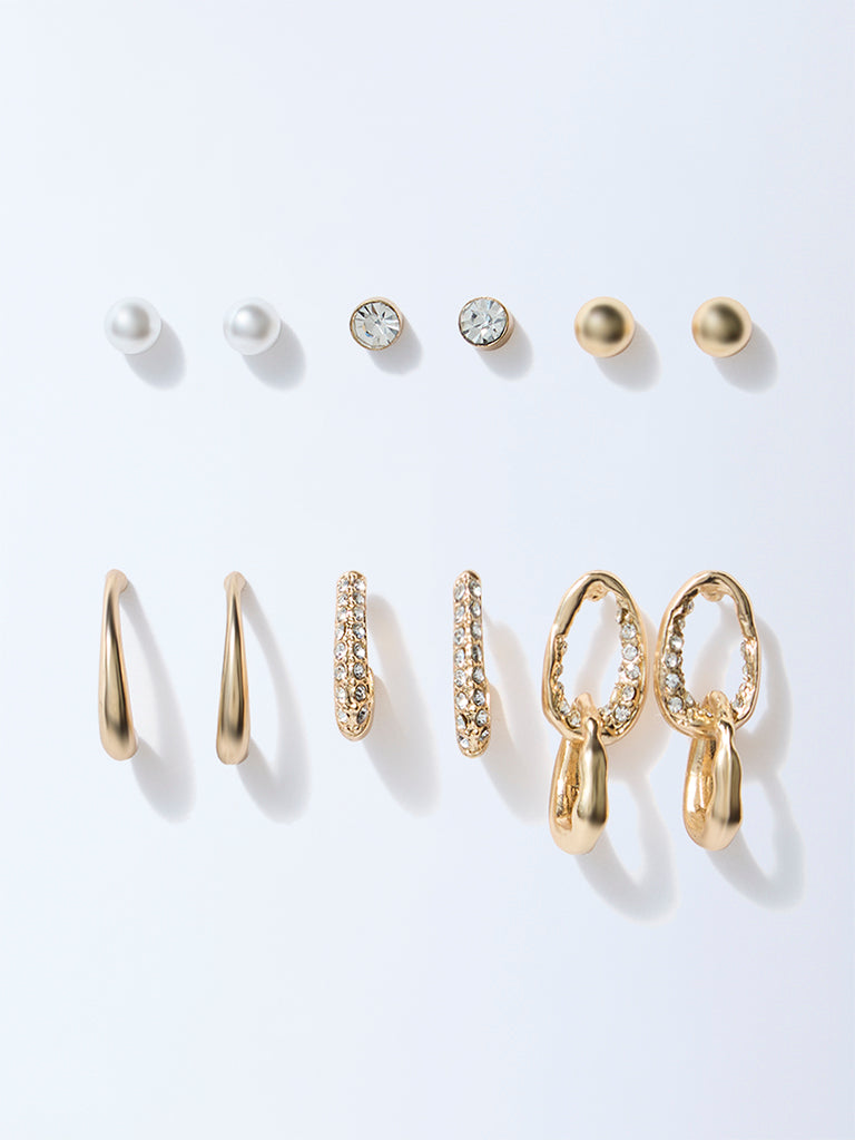 Westside Accessories Gold Stud and Hoop Earrings - Pack of 6