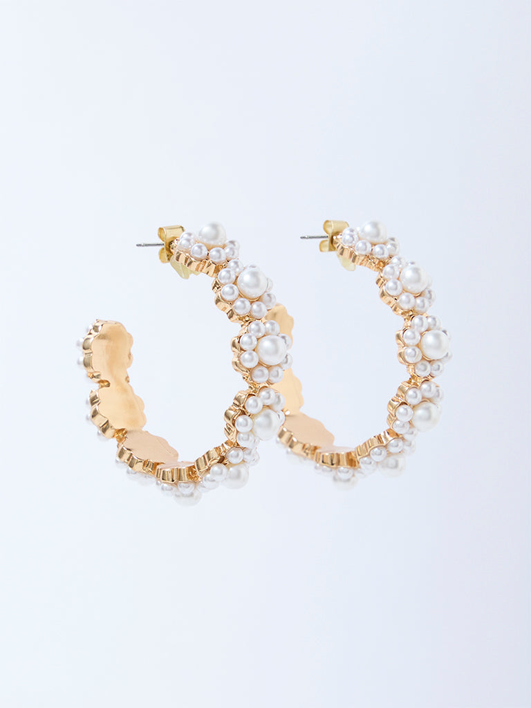 Westside Accessories Gold Pearls Statement Hoop Earrings