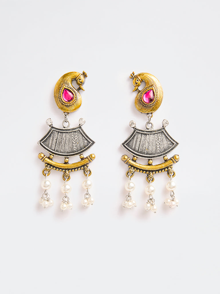 Westside Accessories Multicolour Oxidized Pearl Jhumki Earrings