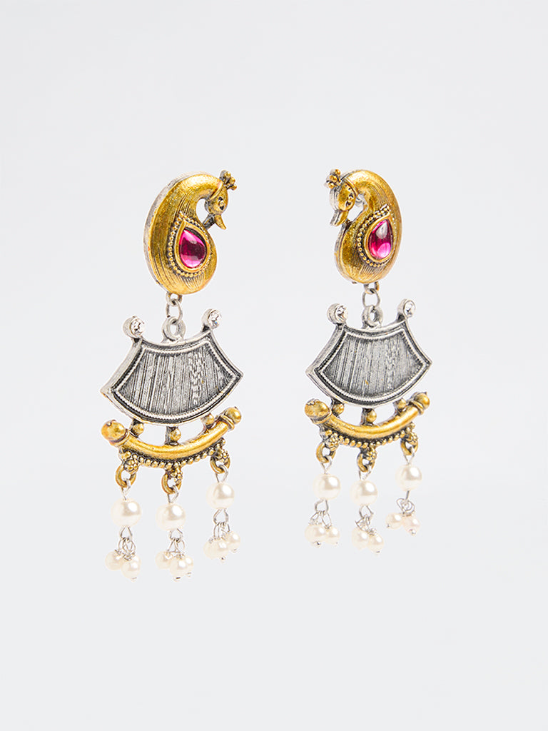 Westside Accessories Multicolour Oxidized Pearl Jhumki Earrings