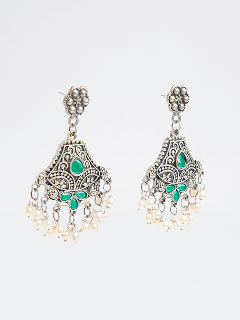 Westside Accessories Silver Oxidised Pearl Jhumki Earrings