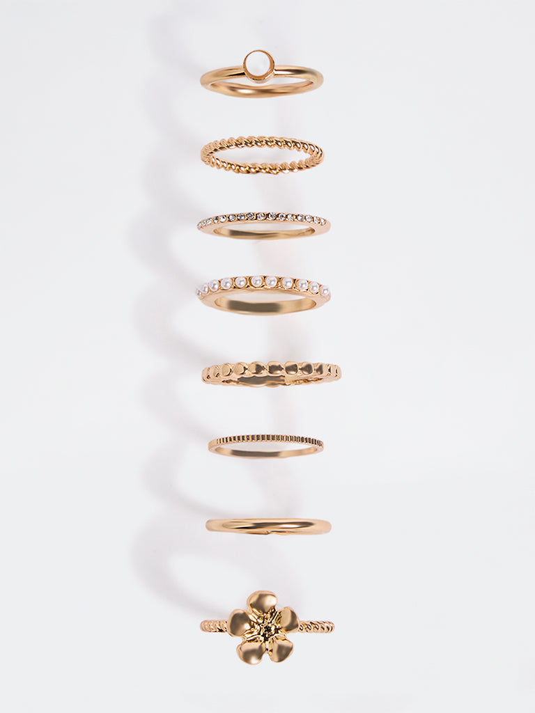 Westside Accessories Gold Assorted Rings (Pack of 8)