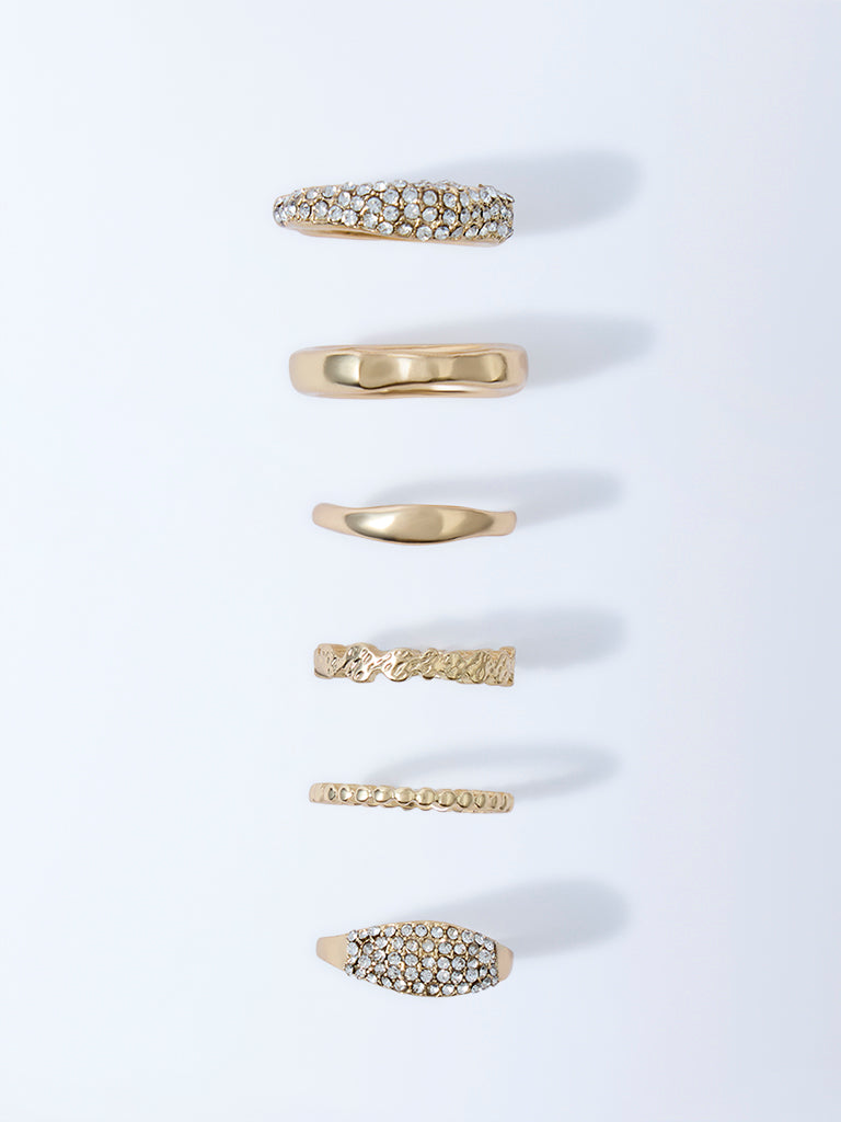 Westside Accessories Gold Studded Rings - Pack of 6