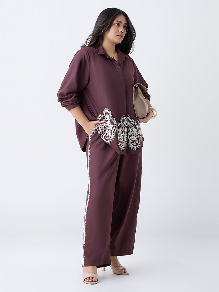 Gia Dark Brown Embroidered Shirt