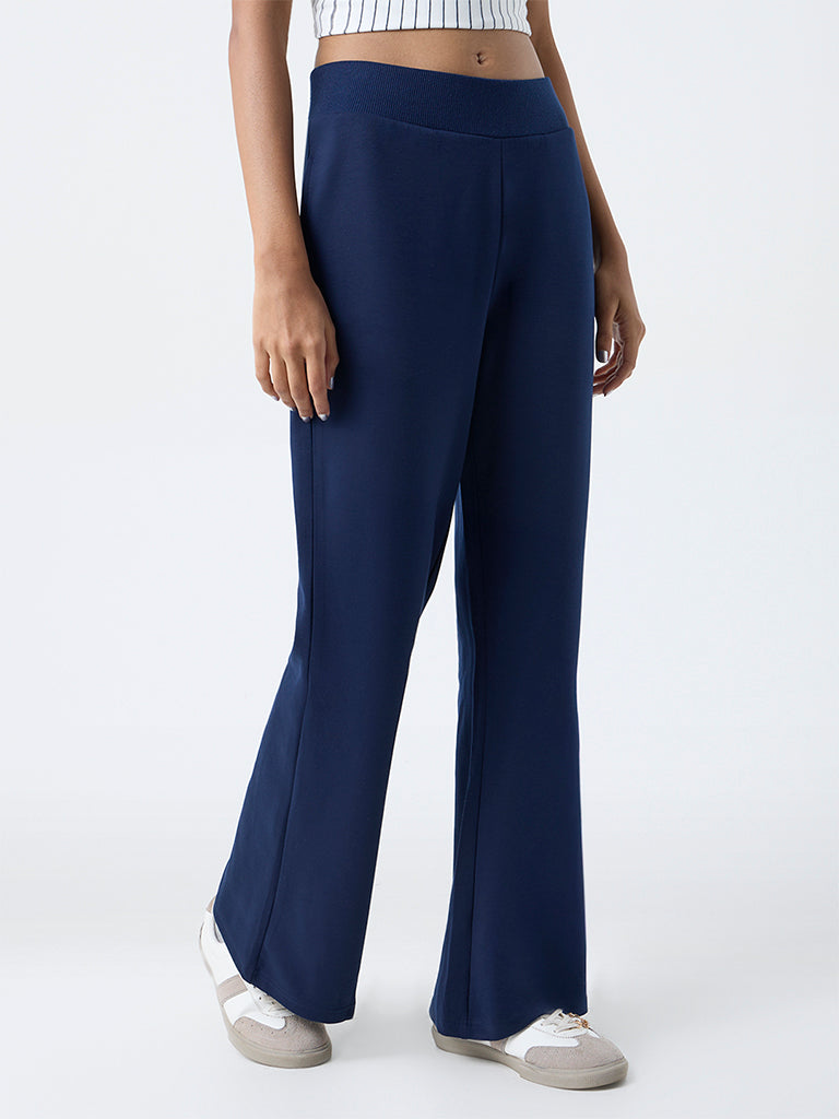 Studiofit Navy Solid High-Rise Pants